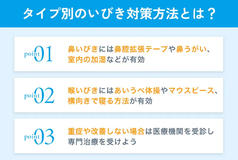 タイプ別のいびき対策方法